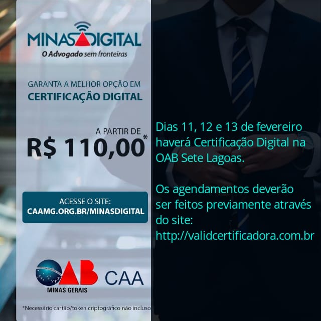 CERTIFICAÇÃO DIGITAL EM SETE LAGOAS DE 11 A 13 DE FEVEREIRO