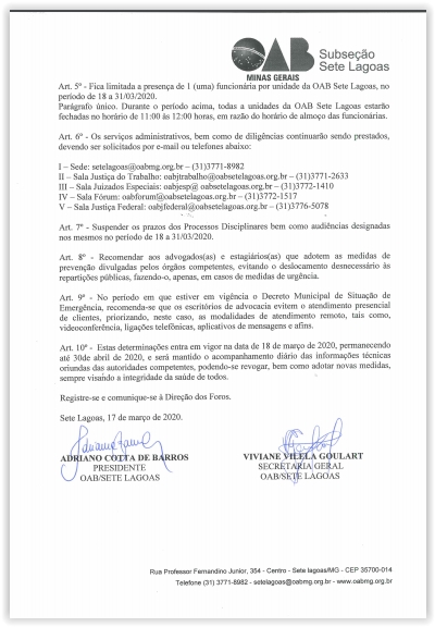 PORTARIA OAB SETE LAGOAS